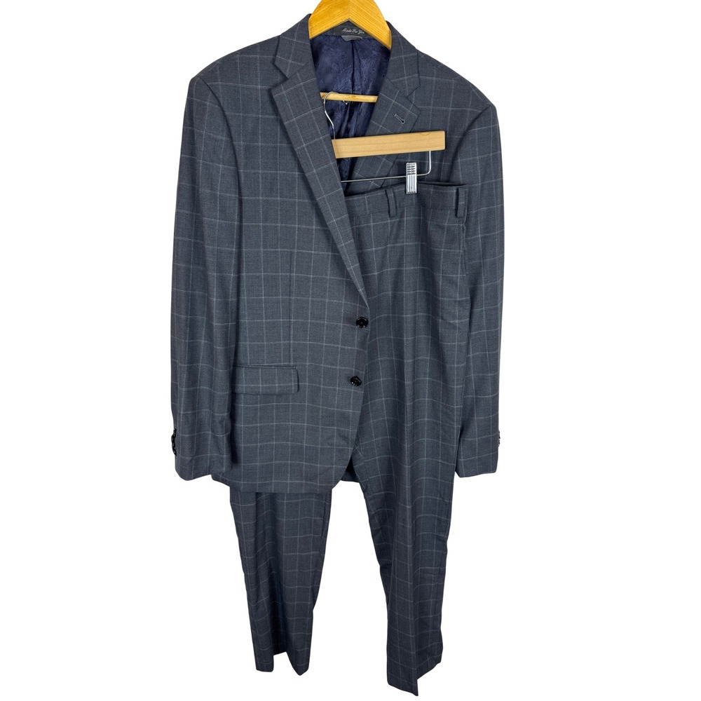 Indochino Mens 44L Tall 36X31 Gray Windowpane 100% Wool 2 Piece Suit Paisley‎